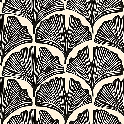 Tempaper x Novogratz Zebra Black Feather Palm Removable Peel and Stick Wallpaper, 20.5 in X 9 ft, Made in The USA - color: Zebra Black, size: 20.5" x 108"