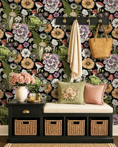 Peel and Stick Wallpaper Black Floral Wallpaper - color: Black
