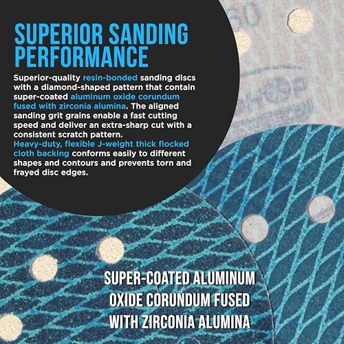 ProductionShop Premium 400 Grit 5" Rhombus Diamond Shape Blue Sanding Discs, 8-Hole, Box of 50 - Hook & Loop Anti-Clogging J-Cloth Dustless Sandpaper for Random Orbital Sanders, Sand Auto Paint, Wood - style: 400 Grit