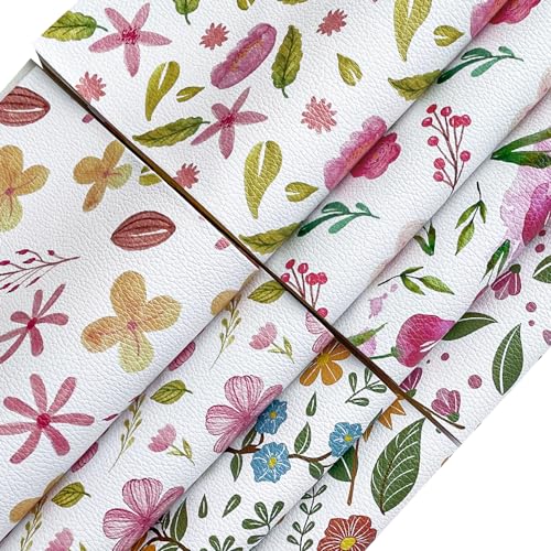 ONEART | 8 Pcs Printed Lychee Texture Faux Leather Sheets, 8"×12" Colorful Floral Synthetic Leather Fabric for Earrings DIY Crafts Making-Flower - color: Flower