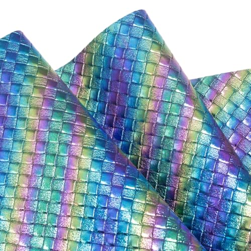 12"x54"Weave Faux Leather Fabric, Embossed Braided Faux Leather Roll for Crafts DIY and Upholstery Pleather Sheets (Rainbow Green) - color: Rainbow Green