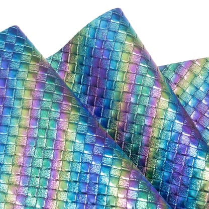12"x54"Weave Faux Leather Fabric, Embossed Braided Faux Leather Roll for Crafts DIY and Upholstery Pleather Sheets (Rainbow Green) - color: Rainbow Green