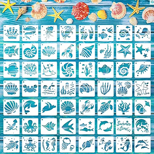 Augshy 56 Pieces Small Summer Sea Ocean Beach Stencils for Painting Crafts - style: Ocean Creatures