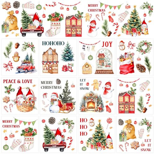 Christmas Rub on Transfers for Crafts - 12 Sheets Merry Christmas Rub on Transfer Stickers for Furniture Gnome Snowman Winter Rub on Transfers for Wood DIY Home Decor 5.9x5.9 Inch - style: Christmas
