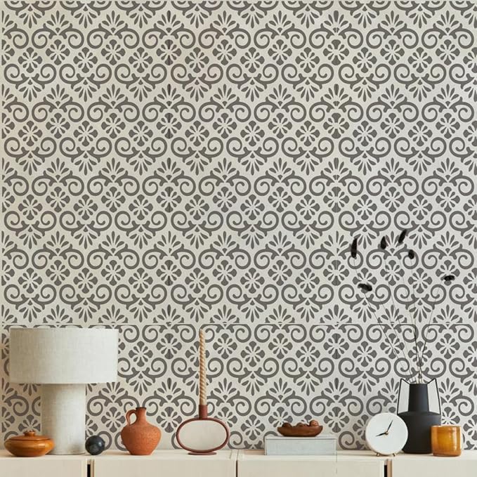 Damask Stencil Stencils for Crafts Reusable 7.8"x4" - style: Damask