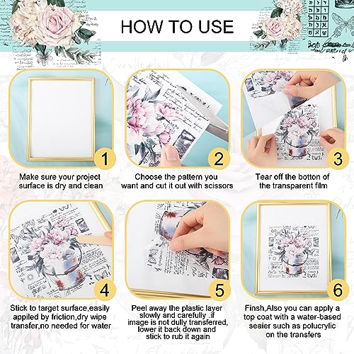 BBTO 12 Sheets Rub on Transfers for Crafts Wood Furniture DIY, 5.5" x 5.7" - style: Retro Flower