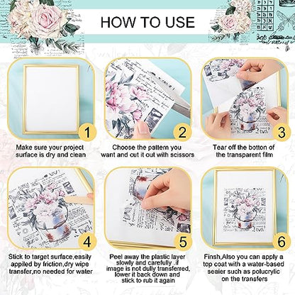 BBTO 12 Sheets Rub on Transfers for Crafts Wood Furniture DIY, 5.5" x 5.7" - style: Retro Flower