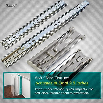16 inch Soft Close Drawer Slides Set 6-Pairs (12 Pieces),Full Extension Side Mount Ball Bearing,Less Noise,Load Rating 100 lbs.