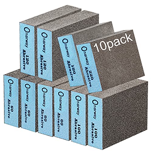 Onarway Sanding Sponges 10 Pack Wet and Dry Dual-use, Coarse and Fine Sanding Blocks - 60/80/100/120/180/220 Grits 6 Different Specifications, Washable and Reusable, Ideal for Wood Metal Polishing - size: Kit-10PCS