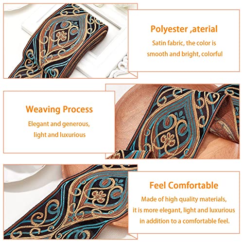 PH PandaHall 3.6Inch Wide Jacquard Ribbon, 7 Yard Single Face Embroideried Lace Trim Woven Ribbon Fabric Trim Fringe for Sewing Crafting Home Decor Wedding, Gift Wrapping, Bag Straps Embellishment