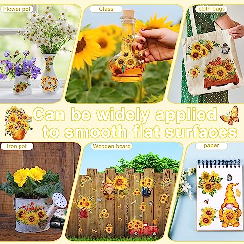 12 Sheets Sunflower Rub on Transfer Flower Decor Transfer Stickers Spring Fall Holiday Rub on Decals for Christmas Wood Furniture and Craft Journal Envelope Scrapbooking, 5.9 x 5.9 Inch - style: Sunflower
