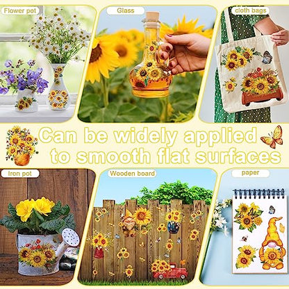 12 Sheets Sunflower Rub on Transfer Flower Decor Transfer Stickers Spring Fall Holiday Rub on Decals for Christmas Wood Furniture and Craft Journal Envelope Scrapbooking, 5.9 x 5.9 Inch - style: Sunflower
