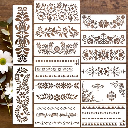 Floral Border Corner Stencils for Crafts Folk Art Stencils for Painting - style: Border Corner