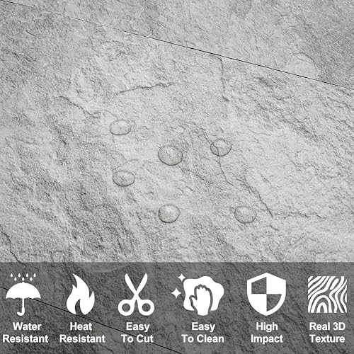 AULIGET 20-Piece Dark Slate Peel and Stick Backsplash Wall Tiles, 6" x 12" PVC Faux Stone Stick on Tiles for Backsplash Kitchen, Bathroom, Laundry Room, Camper, Fireplace - color: Dark Slate, size: 20 Sheets, 6"x12"x0.12"