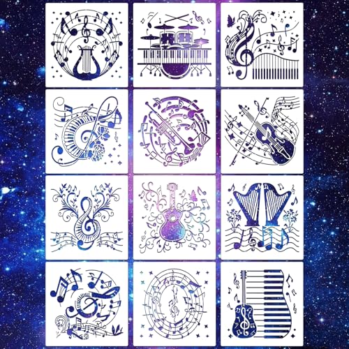 Music Stencils for Crafts Reusable 12Pcs Stencils(5.9X5.9 Inch) - color: Music