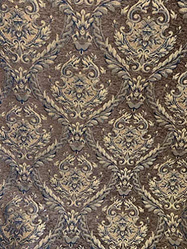Damask Tapestry Chenille Fabric - Upholstery Fabric, 60" Width - Sold by The Yard (Brown/Gold) - color: Brown/Gold