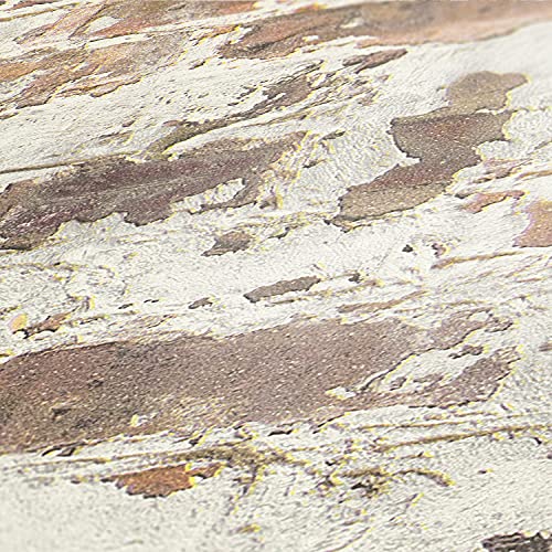 A.S. Création Livingwalls Wallpaper Industrial Design - White, Grey, Orange - Stone Wallpaper 395.99in x 20.87in Made in Germany - 369291 - color: Grey Orange White