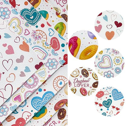 ONEART | 5 Pcs Printed Lychee Texture Faux Leather Sheets, 8"×12" Colorful PU Synthetic Vinyl Leather Fabric for Earrings DIY Crafts Making-Love - color: Love