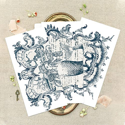 GLOBLELAND 3 Sheets Mermaid Rub on Transfer for Furniture 6×12 inch - style: Mermaid