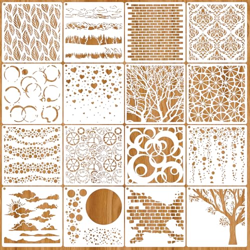 16PCS Texture Stencils for Crafts Reusable, Layering Background Stencil Templates for Painting on Wood, Fabric, Paper and Furniture, Mixed Media Decorative Patterns, 5.91 x 5.91 Inch - color: Texture(16Pcs)