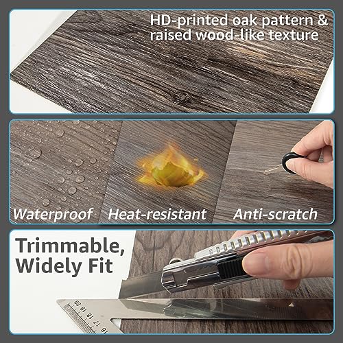 Art3d 30-Pack Peel and Stick Floor Tiles (30 Sq.Ft), Dark Brown Oak - color: Dark Brown