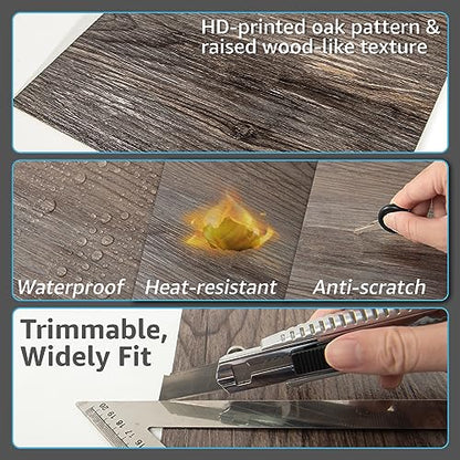 Art3d 30-Pack Peel and Stick Floor Tiles (30 Sq.Ft), Dark Brown Oak - color: Dark Brown