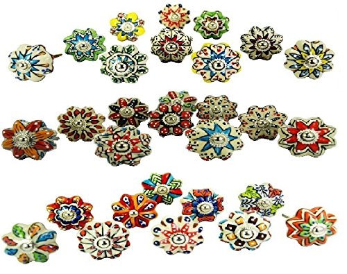 JGARTS Dotted Mix Color Multi Designed Ceramic Cupboard Cabinet Door Knobs Drawer Pulls & Chrome Hardware - Hand Painted Pulls Set of 20 - color: Multicolor 1