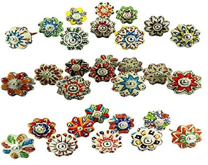 JGARTS Dotted Mix Color Multi Designed Ceramic Cupboard Cabinet Door Knobs Drawer Pulls & Chrome Hardware - Hand Painted Pulls Set of 20 - color: Multicolor 1