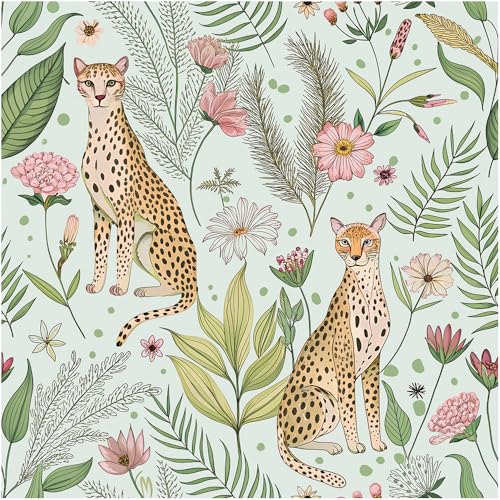 Floralplus Wallpaper Peel and Stick Jungle Leopard Wallpaper - color: Mint Green, size: 17.5" x 118"