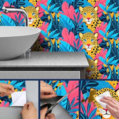HOMETITUTE Tropical Leopard Peel and Stick Wallpaper 118.1 x 17.7 Inch - color: Tropical Leopard Face