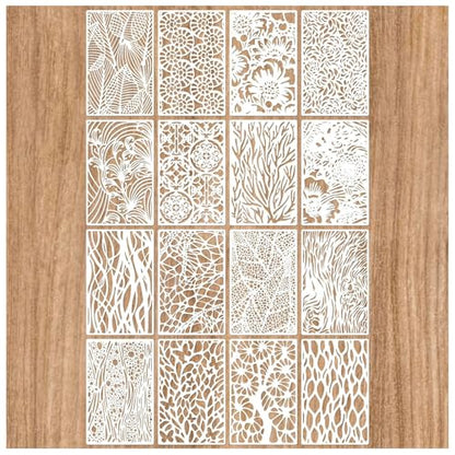 16 Pieces Stencils for Painting,Abstract Texture Mixed Media Art Supplies. - color: 16PCS-A