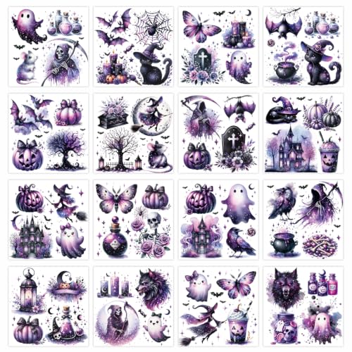 16 Pcs Halloween Rub on Transfers for Crafts Furniture DIY - color: Halloween Cat