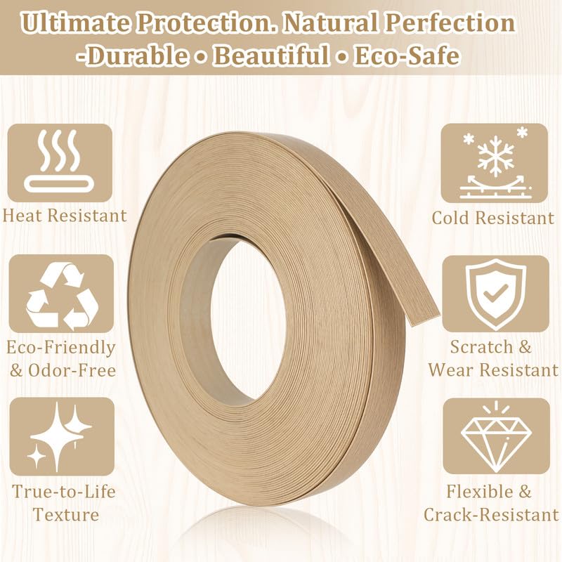 Light Beige Wood Grain Edge Banding, 15/16" x 100ft PVC Edge Banding Tape, 1mm Thick Wood Veneer Edging for Kitchen Cabinets, Closet Shelves & Room Renovations - color: Light Beige, size: 15/16 inch X 100 ft