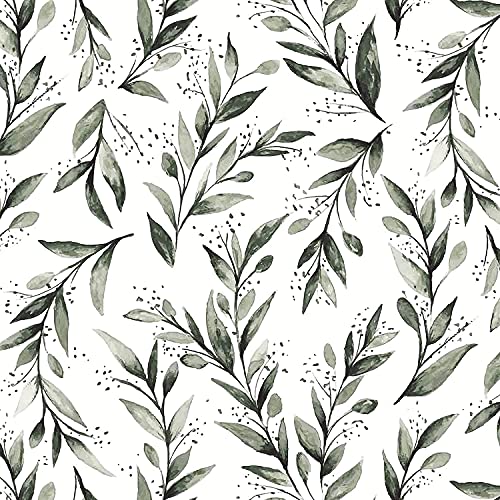 Livebor Green Leaf Wallpaper Peel and Stick Olive Wallpaper17.7” x 118.1” - color: A-Green, size: 17.7" x 118.1"