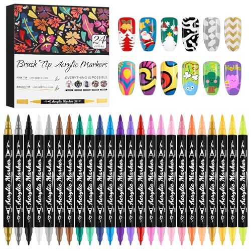 24 Colors Nail Art Markers Set Kalolary Nail Art Pens Double-headed - color: 24 Color_D
