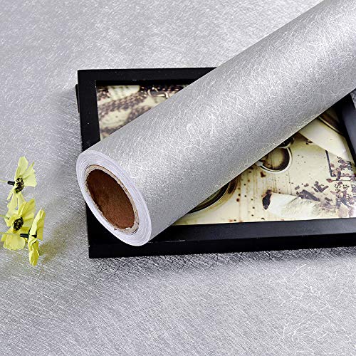 MelunMer Grey Silk Wallpaper Peel and Stick Removable Textured 15.7"x393" - color: Gray, size: 15.7" x 393"