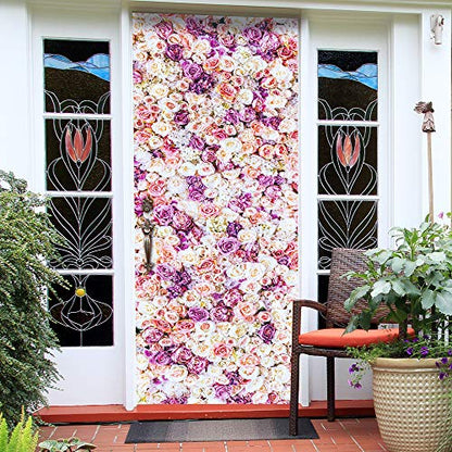 Nature Art Self Stick Vinyl Door Mural Sticker, Peel and Stick Removable Refrigerator Wrap Decal, Sweet Roses, 32.3x78.7, 2 Pcs Set - color: Sweet Roses