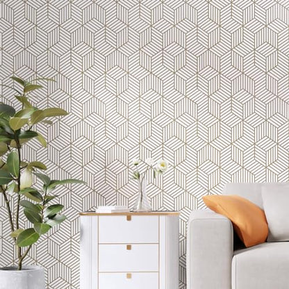 WENMER 17.71 Inch x 708 Inch Geometric Hexagon Peel and Stick Wallpaper - Removable Self Adhesive Vinyl Film Roll for Home Use - color: Geometric Hexagon, size: 17.7" x 708"