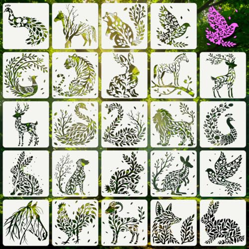 Animal Flower Stencils for Crafts Reusable 24Pcs Stencils(7.8X7.8 inch) - color: Animal 8