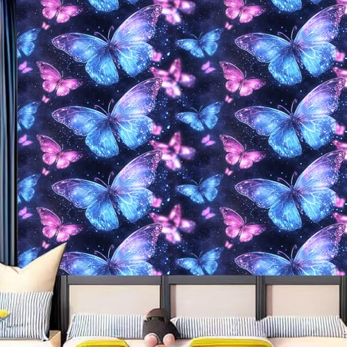Wall Decal 78.7 x 15.7 in Blue Butterfly Peel and Stick - color: colorful0888