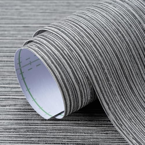 Grasscloth Textured Wallpaper Peel and Stick 24inX393in Fabric Wall Paper Upgraded Peel and Stick Vinyl Contact Paper for Home Wall Decor(Dark Grey) - color: Dark Gray