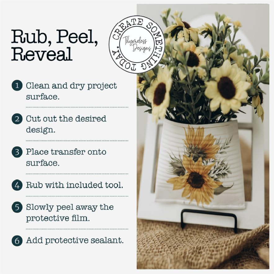 Rub on Transfers for Crafts and Furniture | 3 Design Sheets 6”x 12” | Home Decor Transfers | Furniture and Craft Decals | by Thymeless Designs (A Pocketful of Sunflowers) - style: A Pocketful of Sunflowers