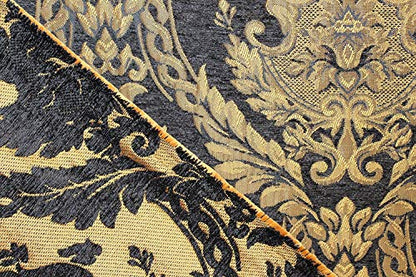 Damask Tapestry Chenille Fabric - Upholstery Fabric, 60" Width - Sold by The Yard (Black/Gold) - color: Black/Gold