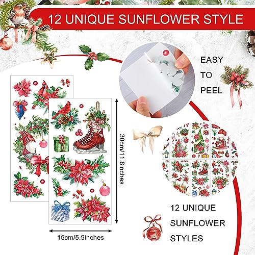 Lincia 10 Sheets Christmas Rub on Transfers for Crafts, Poinsettia - style: Poinsettia