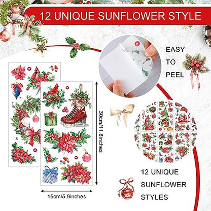 Lincia 10 Sheets Christmas Rub on Transfers for Crafts, Poinsettia - style: Poinsettia