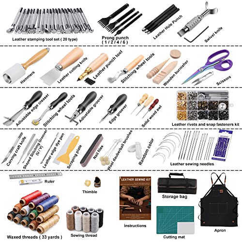Tikjiua 456Pcs Leather Tooling Working Kit, Leather Crafting Tools with Bag - size: 456 Pcs