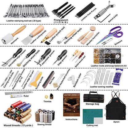 Tikjiua 456Pcs Leather Tooling Working Kit, Leather Crafting Tools with Bag - size: 456 Pcs