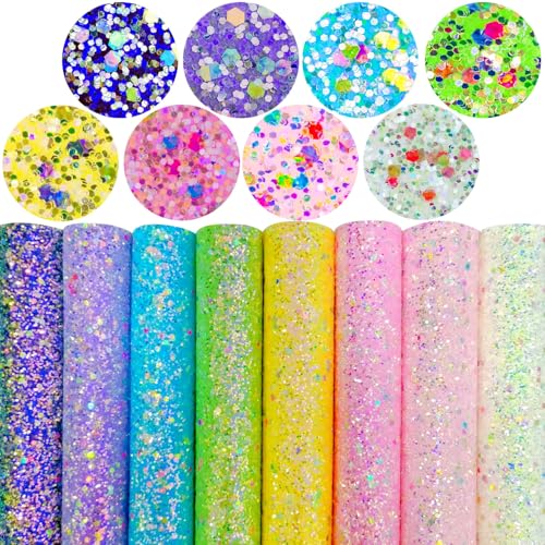 Chameleon Crystal Candy Color Chunky Glitter Fabric Sheets, Multicolor Faux Leather Material for Bows Crafts Earrings, 8 x 12 Inch (Crystal Candy) - color: Crystal Candy