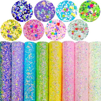 Chameleon Crystal Candy Color Chunky Glitter Fabric Sheets, Multicolor Faux Leather Material for Bows Crafts Earrings, 8 x 12 Inch (Crystal Candy) - color: Crystal Candy