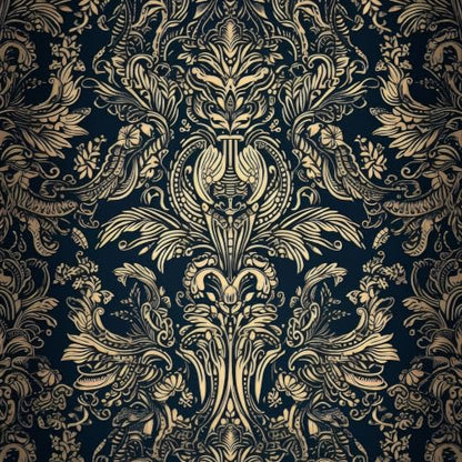 Peel and Stick Wallpaper, Dark Blue Gold Damask Pattern, 236in x 17.7in, Waterproof Vinyl, Removable Reusable, Eco-Friendly, for Bedroom Living Room Rental Apartment - color: Dark03, size: 17.7" x 236.2"